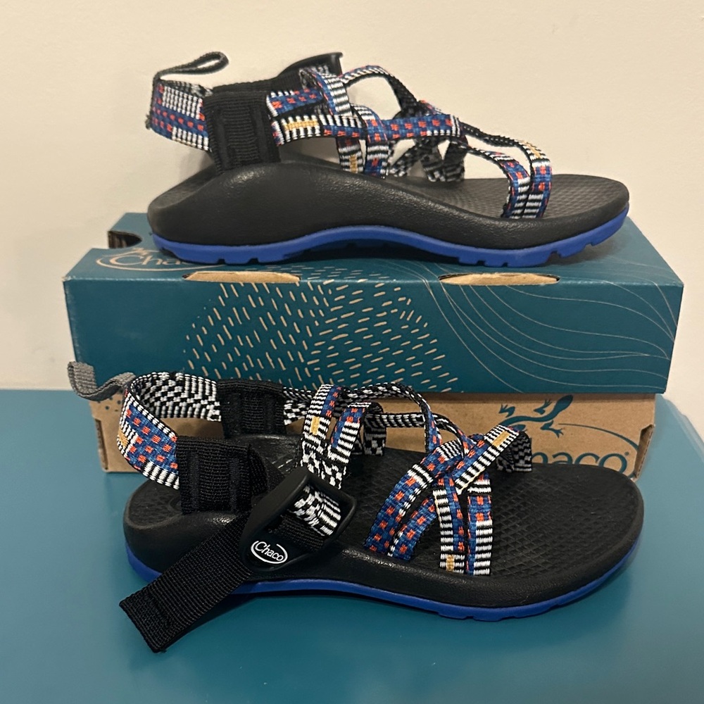 Chaco Kids Sandals - Black and Blue with Red Accents